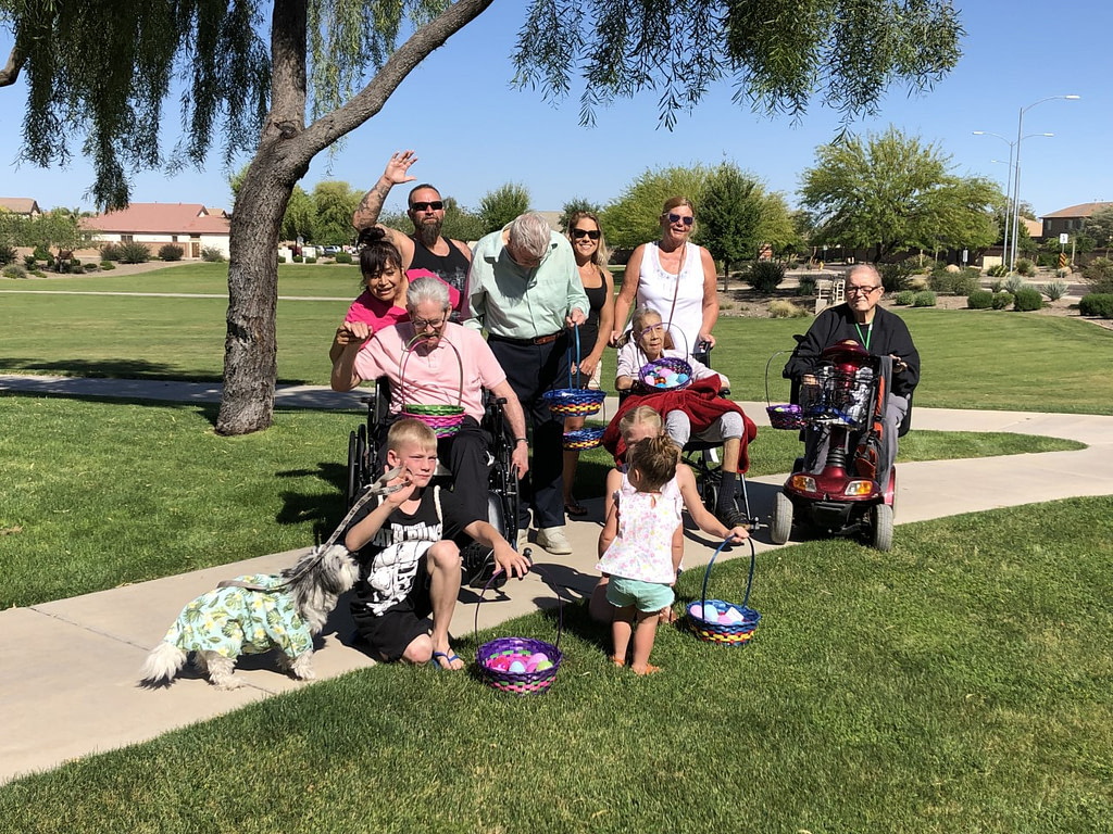 Caregivers, Neighbors and residents all turned out for our Easter Egg Hunts